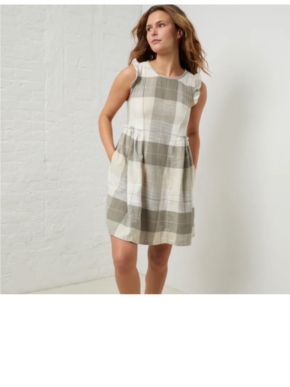 Sleeveless Plaid Flannel Dress in Olive and Cream